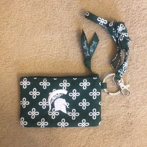 Vera Bradley MSU zip ID holder with lanyard